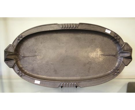 Good vintage Hutton Sheffield pewter tray made circa 1900 for Liberty of London, marked to base and # 1512, (length 50cm appr