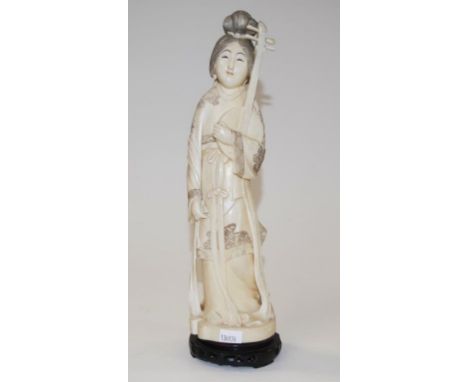 Vintage Chinese carved ivory figure of a lady with musical instrument, 29cm high. NB this item may not be exported.