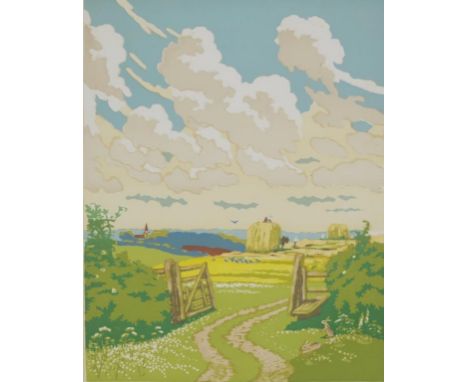 John Hall Thorpe (1874-1947) 'The Open Gate' coloured woodblock print, unsigned, (35cm X 27cm approx). Unframed.