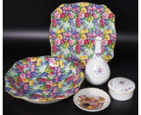 Royal Winton 'Julia' salad bowl &amp; under plate together with a Wedgwood vase &amp; trinket box &amp; Masons pin dish