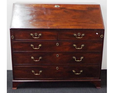 George III mahogany bureau five drawers on swept bracket feet, approx. height 107cm, length 112cm