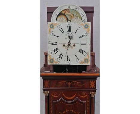 A George III long case mahogany moon phase clock with white painted dial, signed Whitern Abingdon, subsidiary seconds dial an