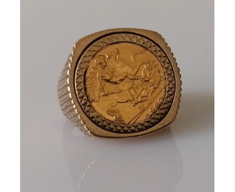 A gold half sovereign ring, 1982, shank hallmarked 9ct, size S, 12.6g