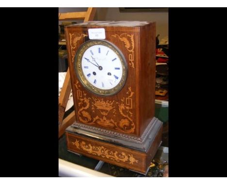 Inlaid French Edwardian mantel clock - Bright &amp; Sons, Paris - 34cm high 