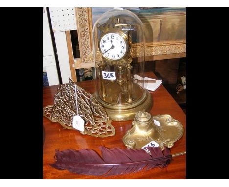 A mantel clock, together with pen and inkstand, etc. 