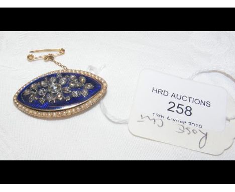 An antique oval rose cut diamond brooch with seed pearls to the edge - 4cm long CONDITION REPORTBrooch in good condition; dia