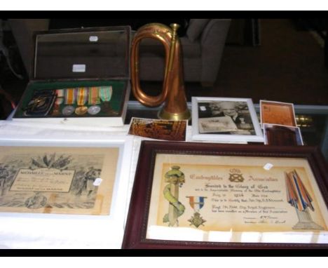 A five medal group awarded to SPR H B Wescomb, together with bugle and associated ephemera (SEE ALSO LOT 397) 