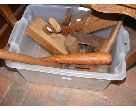 Various old tools, including planes, caulking hammer 
