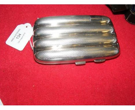 A silver cigar case with engine turned decoration - 13cm long - 4.7oz 