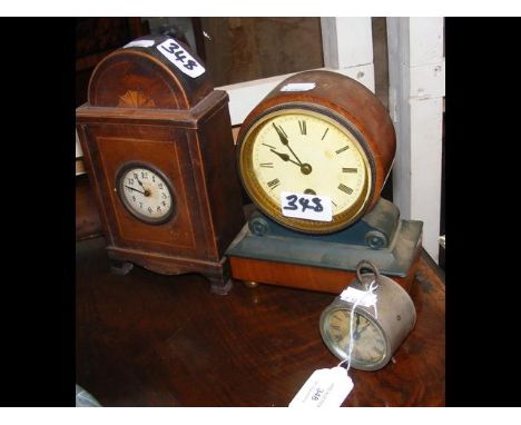 Two mantel clocks, together with a bedside clock 