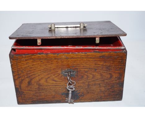 Vintage metal safe box with key 