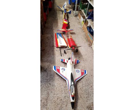 AN A/F MODEL OF A EF 16 FIGHTER PLANE, THE PART BUILT BODY OF A STUNT PLANE WITH MOTOR & 1 OTHER PLANE WITH APPROX 48" WING S