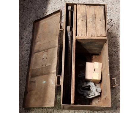 METAL AMMUNITION BOX CONVERTED TO A TOOL CHEST WITH MISC CONTENTS