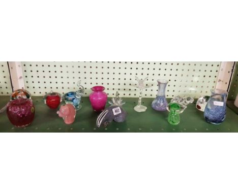 SHELF OF PAPERWEIGHTS & OTHER GLASS ITEMS