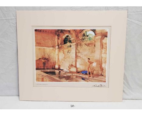 WILLIAM RUSSELL FLINT RA, COLOUR PRINT ENTITLED “IN CLASSIC PROVENCE” SIGNED, UNFRAMED, 18 X 21”