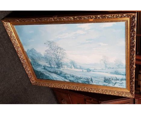 GILT FRAMED PRINT OF A FARMER PLOUGHING FIELDS BY DON VAUGHAN