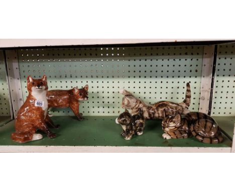 SHELF OF CHINA CATS & 2 FOXES