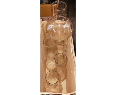 CARTON WITH 5 GLASS OIL LAMP CHIMNEY'S 