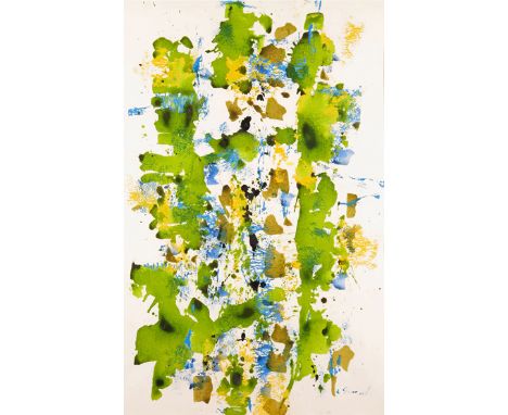 ‡ William Gear R.A. (1915-1997) Untitled, green, blue and yellow Signed and dated 61 Mixed media on paper 66 x 41.5cm  ++Good