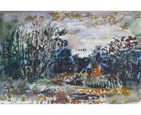 ‡ John Piper (1903-1992) A house in a wooded landscape Signed, also inscribed indistinctly Mixed media 35 x 53cm Provenance: 