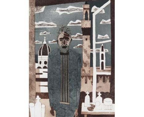 ‡ Julian Trevelyan R.A. (1910-1988) Self portrait Signed, titled and numbered 68/100 Aquatint 47 x 34.5cm (image size)  ++Lig