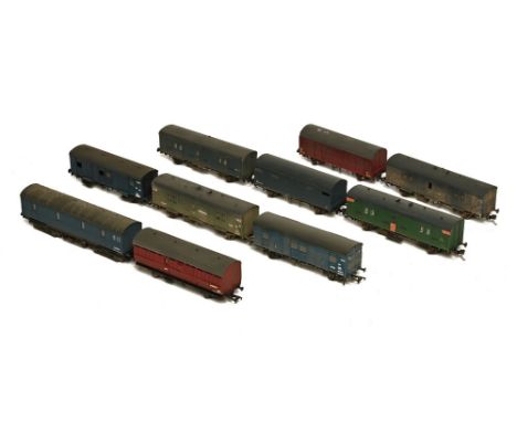 Ten goods wagons, nine kit built, one Lima