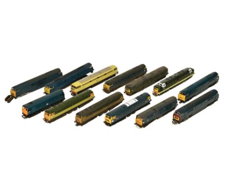 Box of 13 00 gauge Lima diesel locomotives, some running 