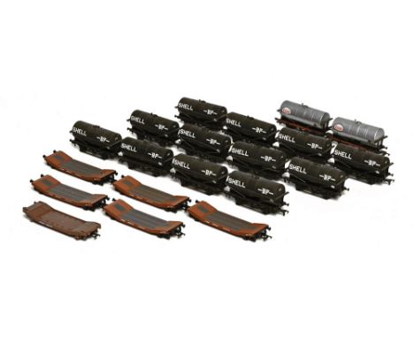 Fourteen Shell &amp; Esso tankers and six Lowmac flatbed wagons