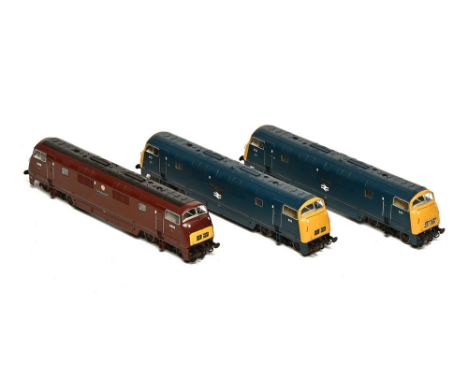 Three Bachmann 00 gauge diesel locomotives, D828 Magnificent, D812 The Royal Navel Reserves &amp; D831 Monarch  