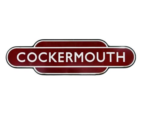 Original Cockermouth Railway station enamel totem sign, 36 ins long x 10 ins  