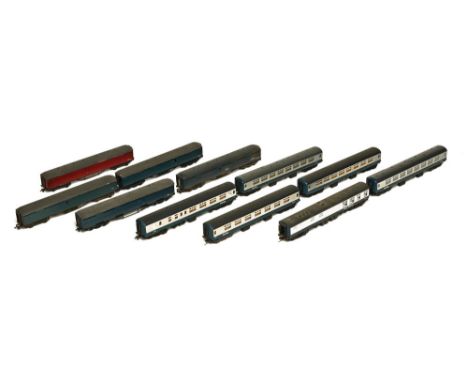 Eleven 00 gauge coaches, five kit built, five Lima, and one mainline