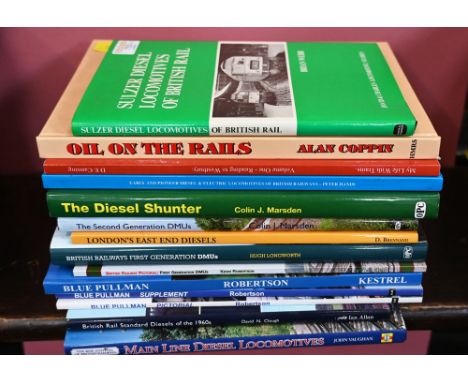 Fourteen railway books, blue Pullman by Robertson, British railways first generation DMU'S, the diesel shunter by Marsden, Br