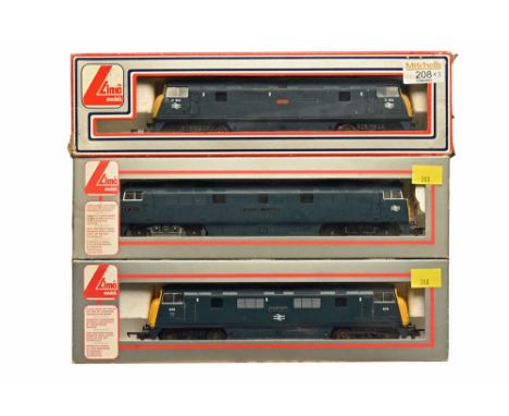 Three Lima 00 gauge diesel locomotives, D814 Dragon, D1071 Western Renown and 828 Magnificent  