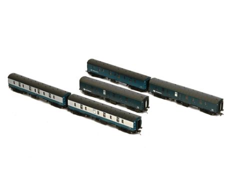 Five parcel vans, two Bachmann and three replica 