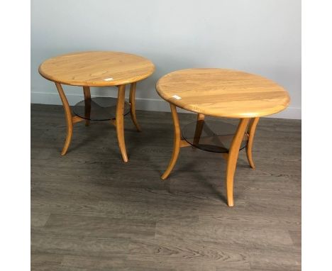 PAIR OF ERCOL CIRCULAR OCCASIONAL TABLES, 61cm diameter