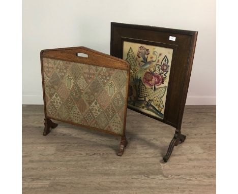 FIRESCREEN, with tapestry panel, 80cm high, along with another firescreen (2)