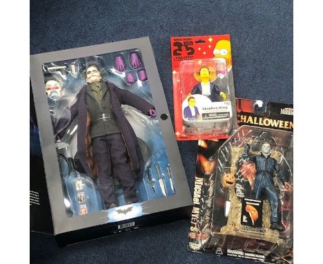 THE JOKER SCALE DELUXE COLLECTOR FIGURE, in box, along with other figures of movie and sporting interest