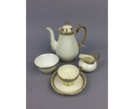 STAFFORDSHIRE NEW CHELSEA COFFEE SERVICE, comprising 6 cups, 6 saucers, coffee pot, sugar bowl and cream jug and a Royal Doul