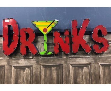 'DRINKS', A MEXICAN INDUSTRIAL ART PUB SIGN, 94cm wide