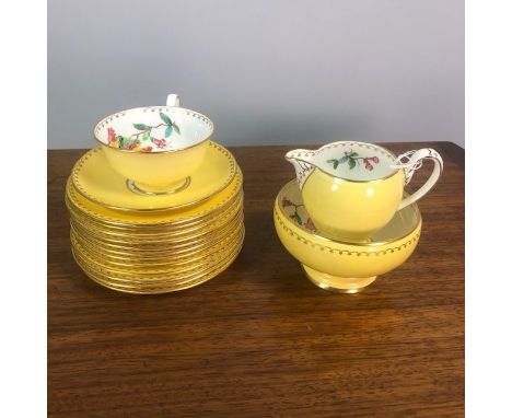 EARLY 20TH CENTURY CHELSON TEA SERVICE, painted with birds of paradise and flowers on a white and yellow ground, comprising 1