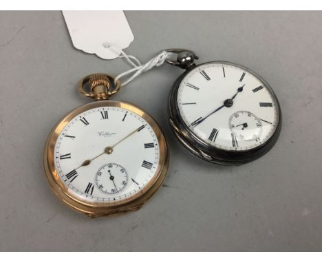 SILVER POCKET WATCH, along with a rolled gold pocket watch (2)