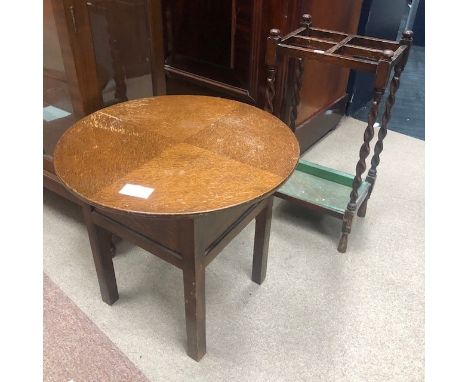 OAK SEWING TABLE, along with a stick stand (2)