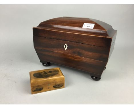 19TH CENTURY MAHOGANY TEA CADDY, along with a Mauchline box (2)
