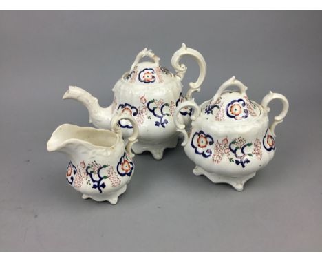 VICTORIAN TEA SERVICE, in the style of Rockingham, painted with floral design in the imari palette, comprising tea pot, sugar