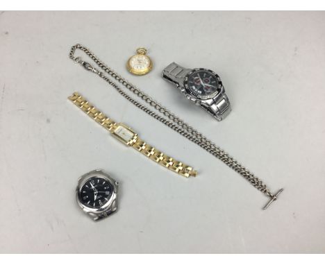 SILVER ALBERT CHAIN, along with wrist watches including a Citizen Chronograph, Savoy open face pocket watch and others