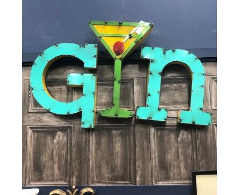 'GIN', A MEXICAN INDUSTRIAL ART PUB SIGN, 80cm wide