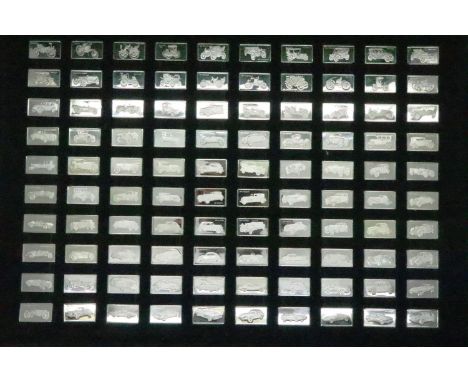 John Pinches the 100 greatest cars silver miniature collection, complete with 100 ingots and booklet. P&amp;P Group 1 (£14+VA