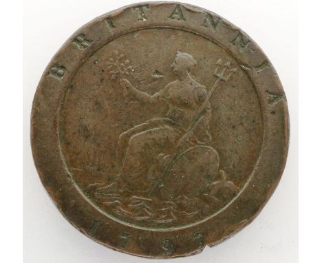 1797 George III copper cartwheel two pence. P&amp;P Group 0 (£5+VAT for the first lot and £1+VAT for subsequent lots) 