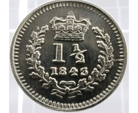 1843 Queen Victoria silver three halfpence. P&amp;P Group 0 (£5+VAT for the first lot and £1+VAT for subsequent lots) 