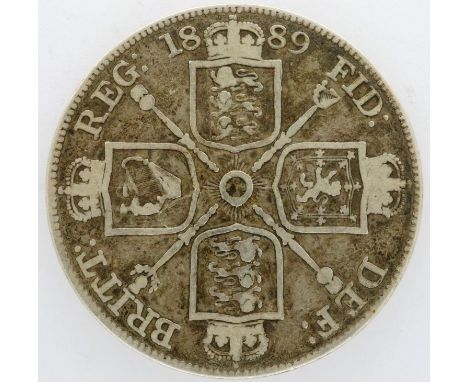 1889 Queen Victoria double florin silver coin. P&amp;P Group 0 (£5+VAT for the first lot and £1+VAT for subsequent lots) 